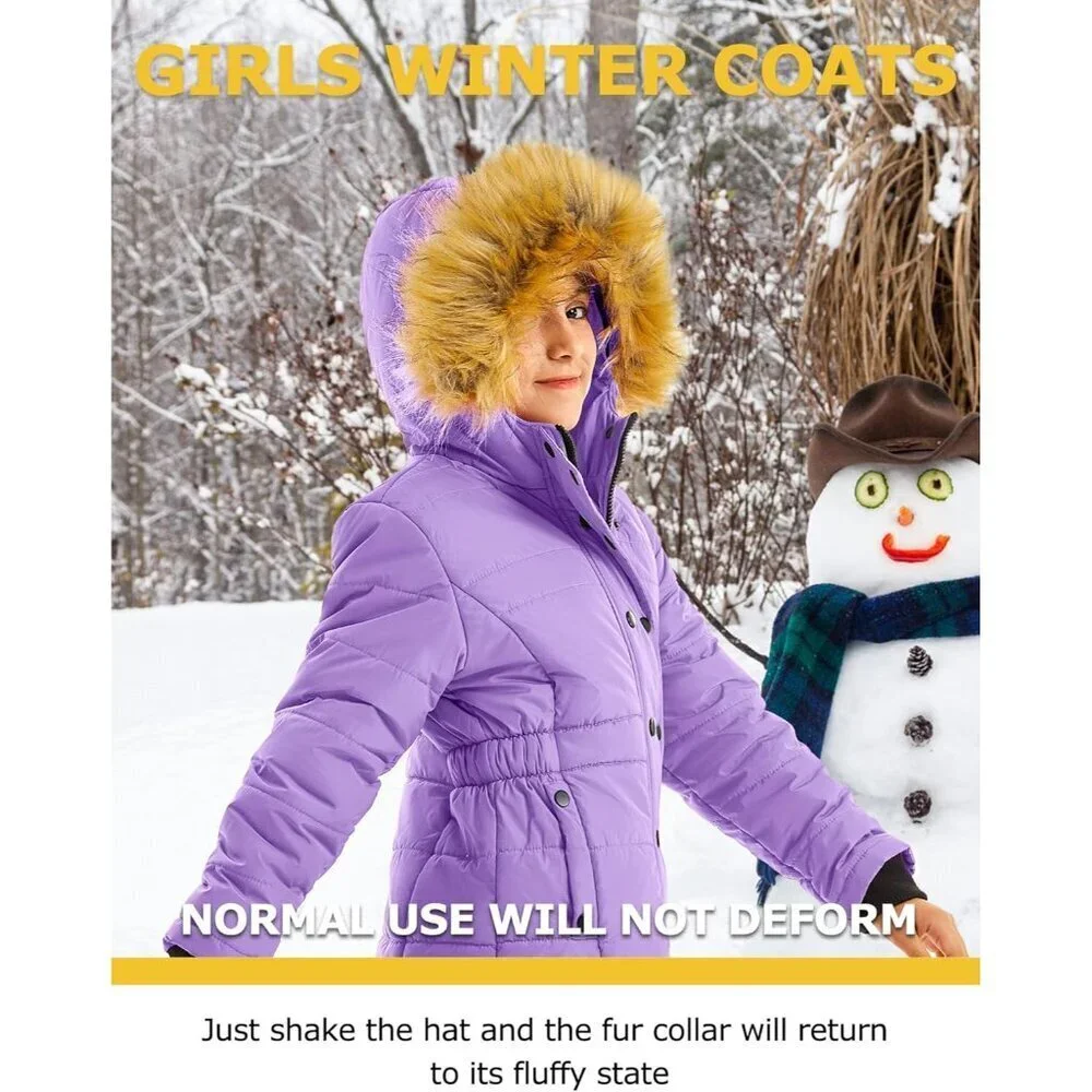 Girls Warm Winter Coats Thicken Long Parka Fleece Puffer Jacket Hooded Quilted W